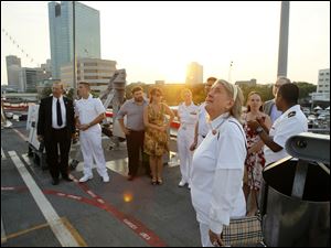Navy-Week-De-Wert-Jeanne-Micka.jpg Jeanne Micka of Monroe, Mich., right, enjoys a tour of the U.S. Navy frigate USS De Wert.