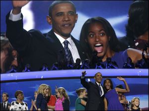 Democratic-Convention-Barack-Obama-Malia.jpg President Barack Obama and his daughter Malia wave after President Obama's speech to the Democratic National Convention.