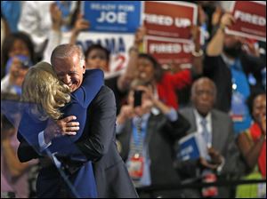 Democratic-Convention-Joe-Biden-wife-Jill.jpg Vice President Joe Biden hugs his wife Jill after his speech to the Democratic National Convention.