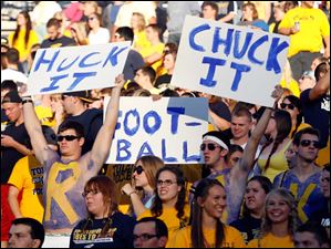 Toledo-fans-display.jpg Toledo fans display signs during the Rockets' victory.