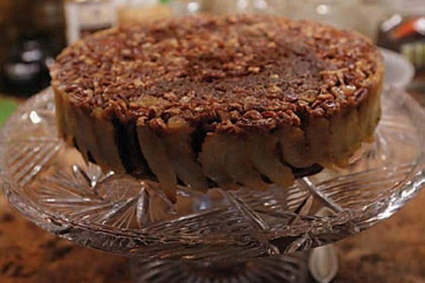 victorian-Pear-Pecan-Chocolate-Cake-with-Caramel-Sauc